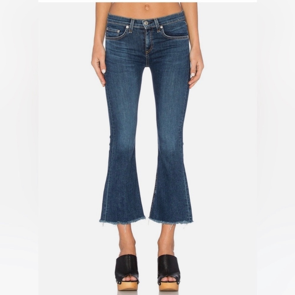 Rag & Bone Crop Flare in Paz Size 26 Medium Dark Wash Raw Hem